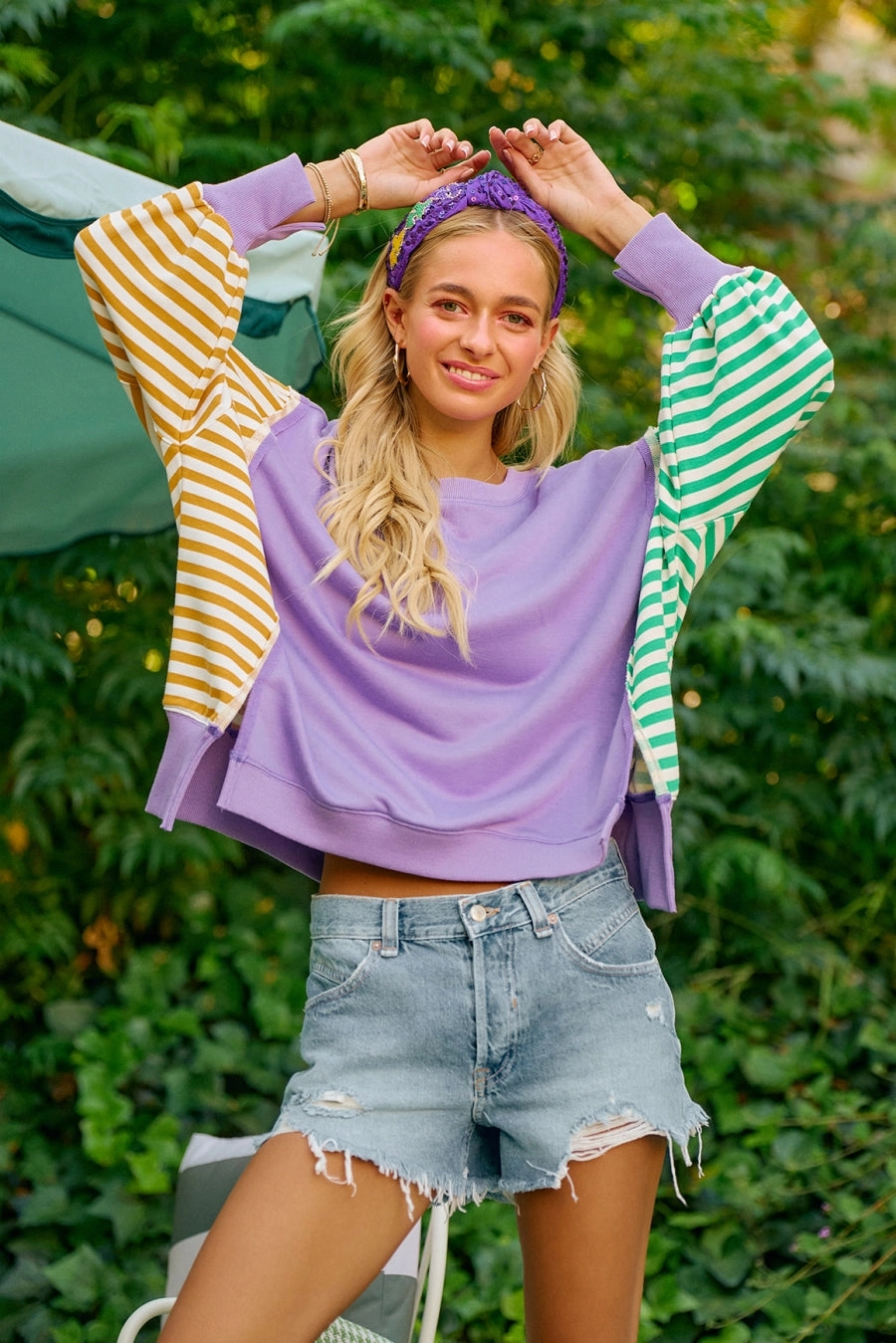 Breeze Grace IT1841S-11 | MARDIGRAS TERRY AND STRIPE COMBO TOP