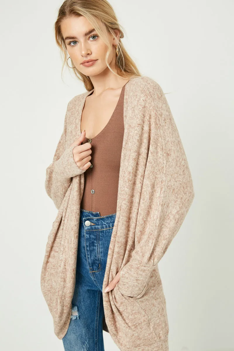 Banded Dolman Sleeve Open Cardigan Wet Wicking Stand Collar