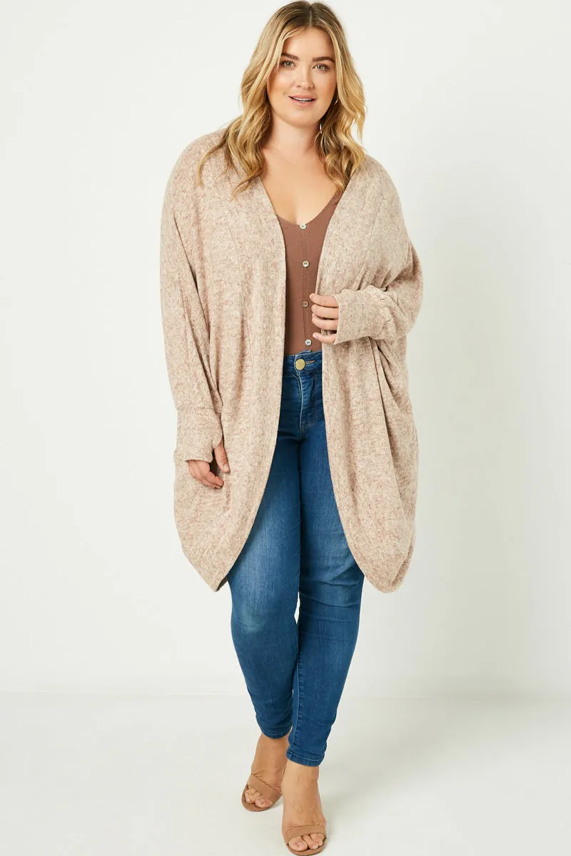 Banded Dolman Sleeve Open Cardigan Neutral Tones