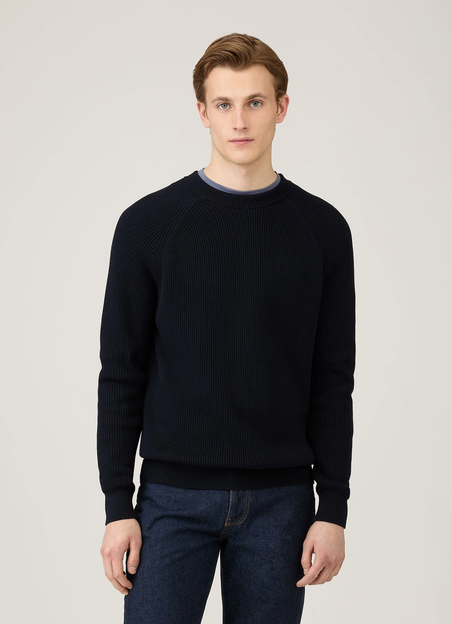 batwing sleeve Men's Ribbed Jumper in Navy