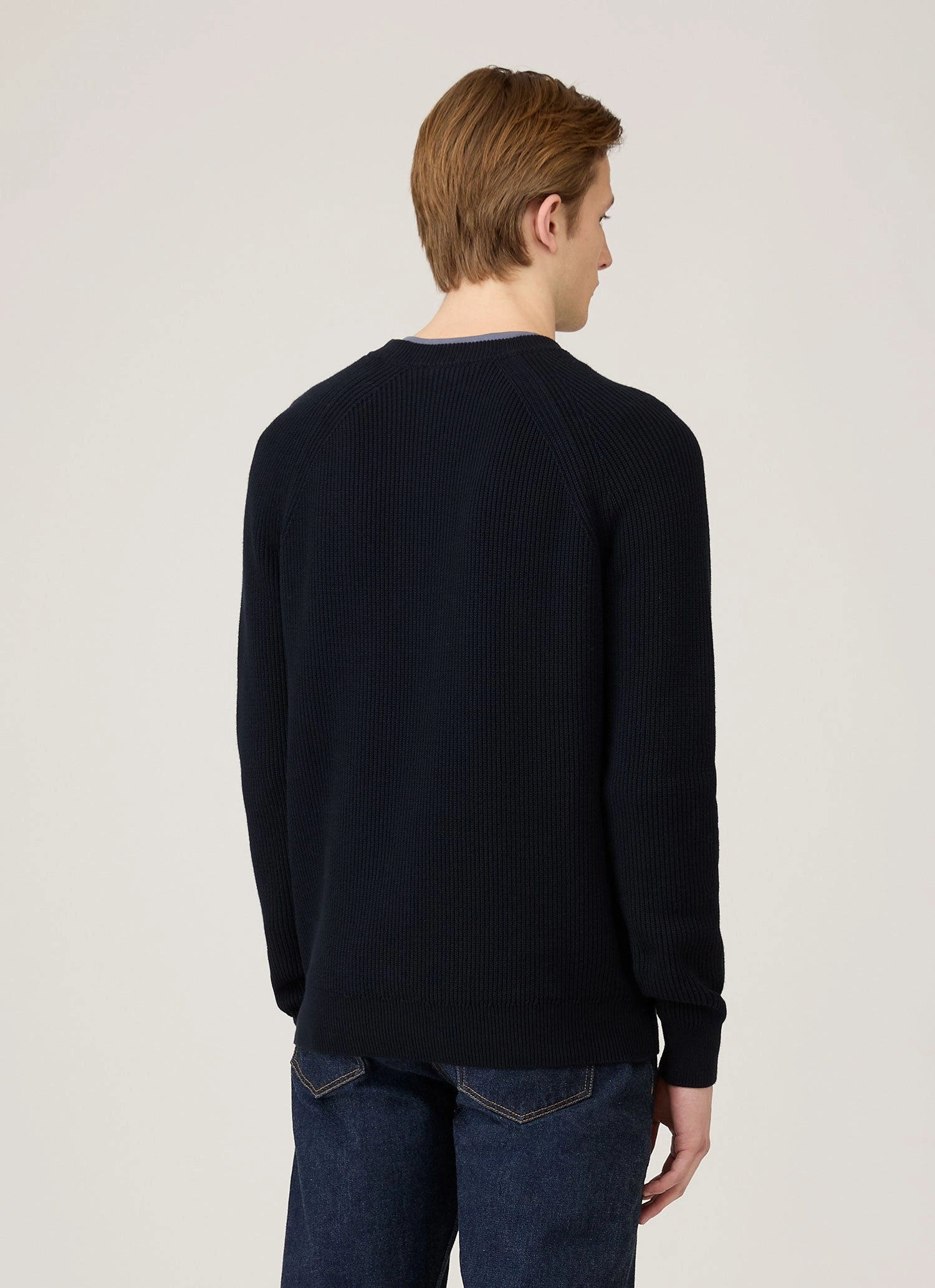 batwing sleeve Men's Ribbed Jumper in Navy