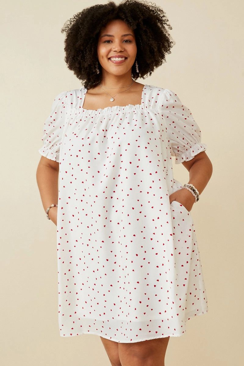 Texture Mood Ditsy Hearts Square Neck Puff Sleeve Dress
