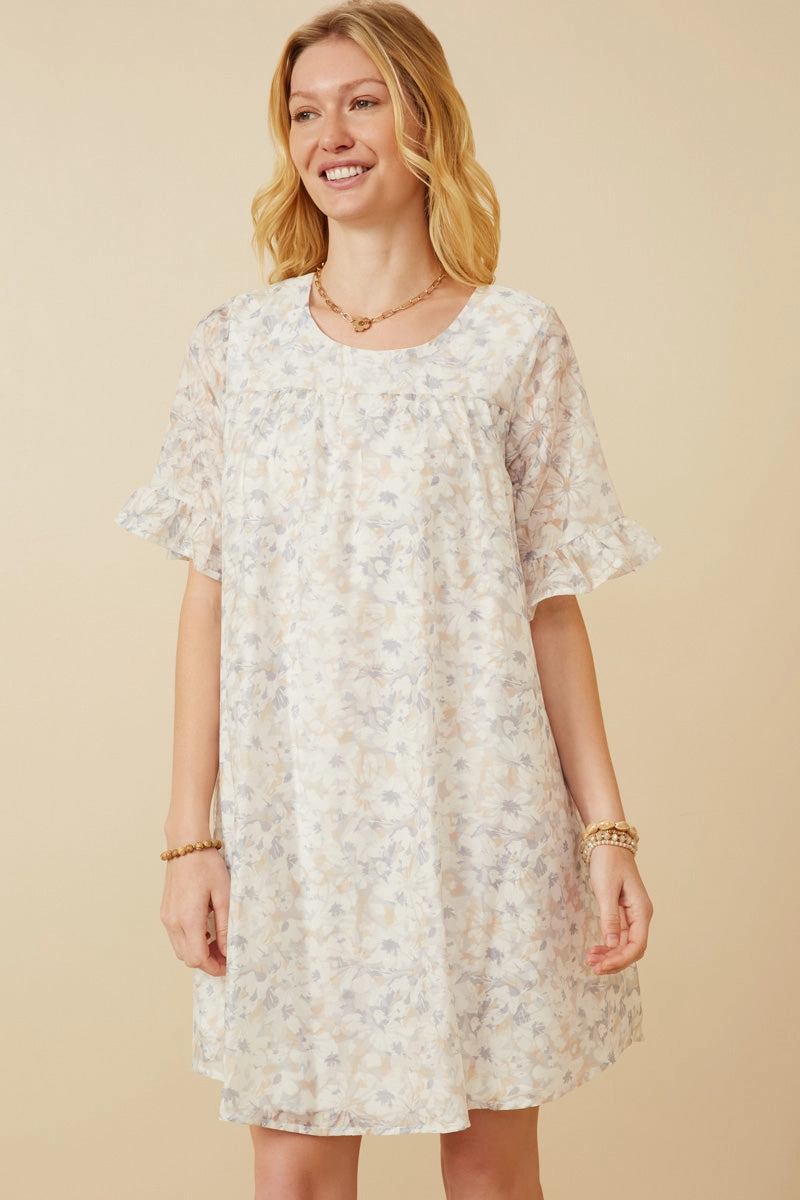 Light Floral Tulip Sleeve Dress Petite friendly
