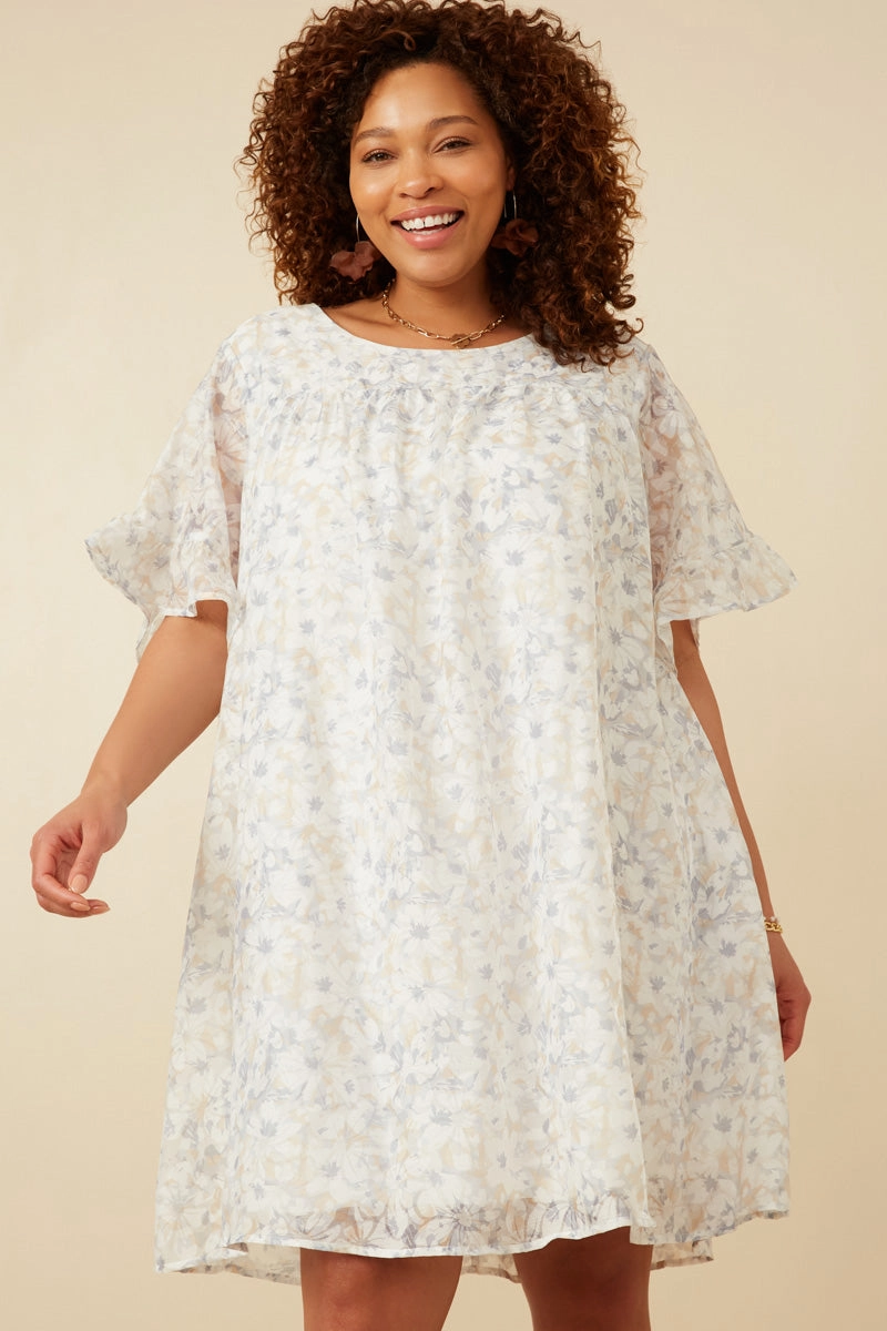 Smooth silhouette Soft Appeal Light Floral Tulip Sleeve Dress