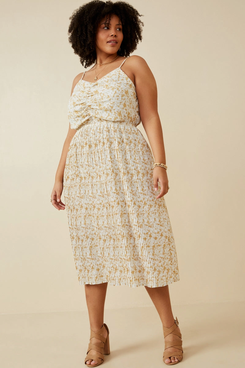Floral Print Pleated Skirt Tank Dress Light Cloud Weekend Feel
