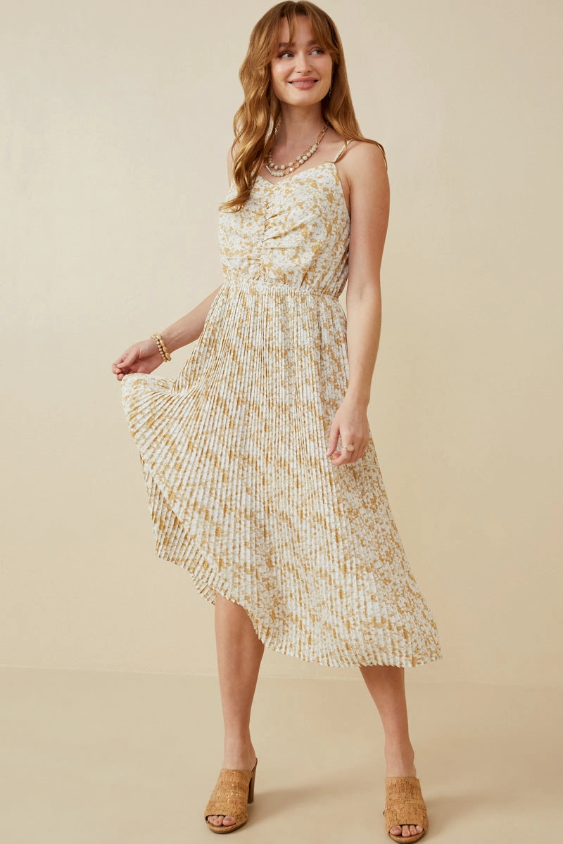 Soft-Lining Easy Wrap Floral Print Pleated Skirt Tank Dress