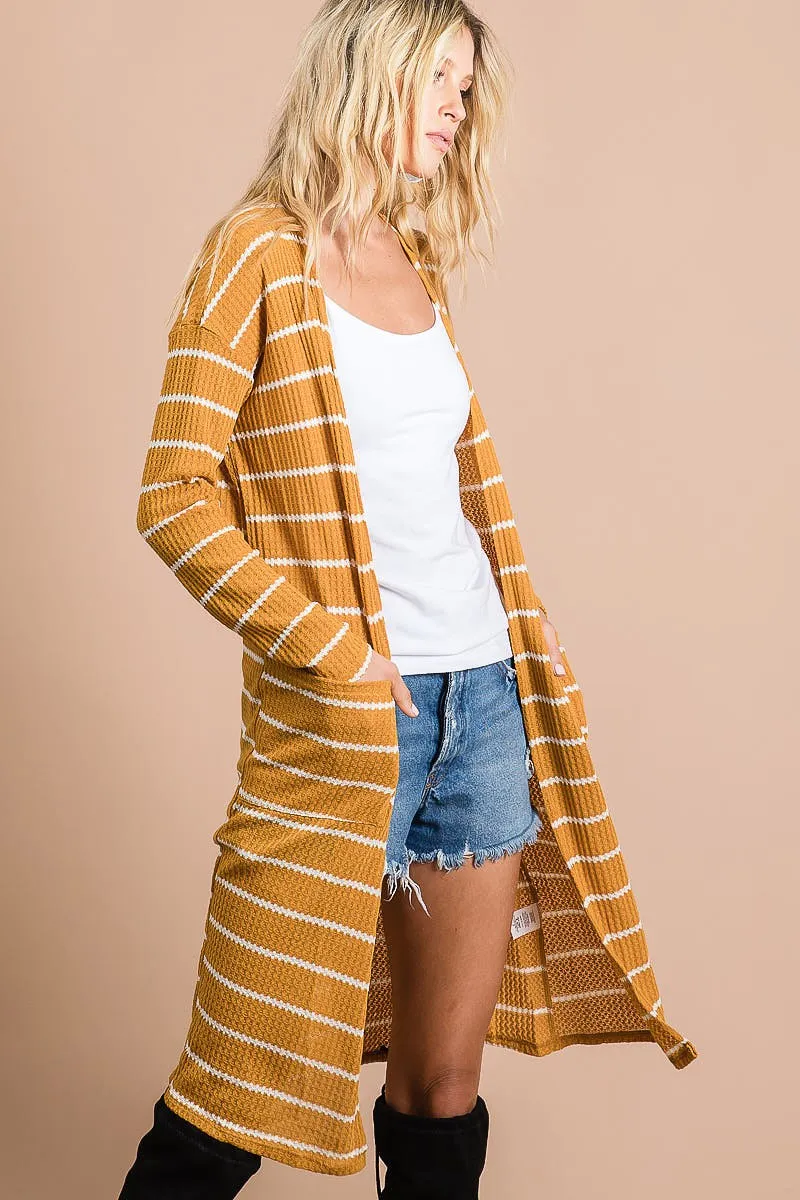 Layer Essential Piece BJ5002-02 | STRIPE THERMAL OPEN FRONT CARDIGAN