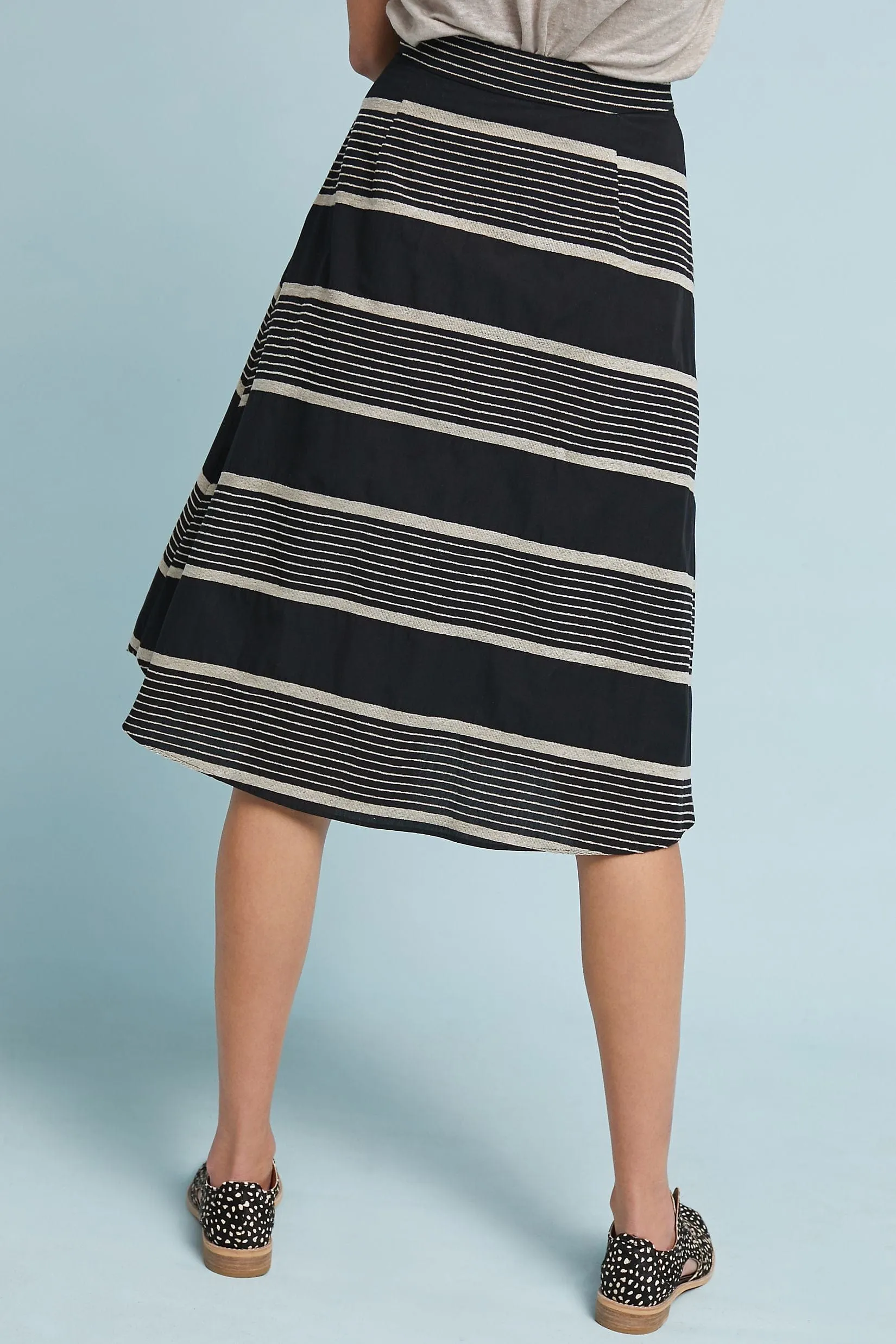 Black and Taupe Stripe Midi Skirt Fashion Beat