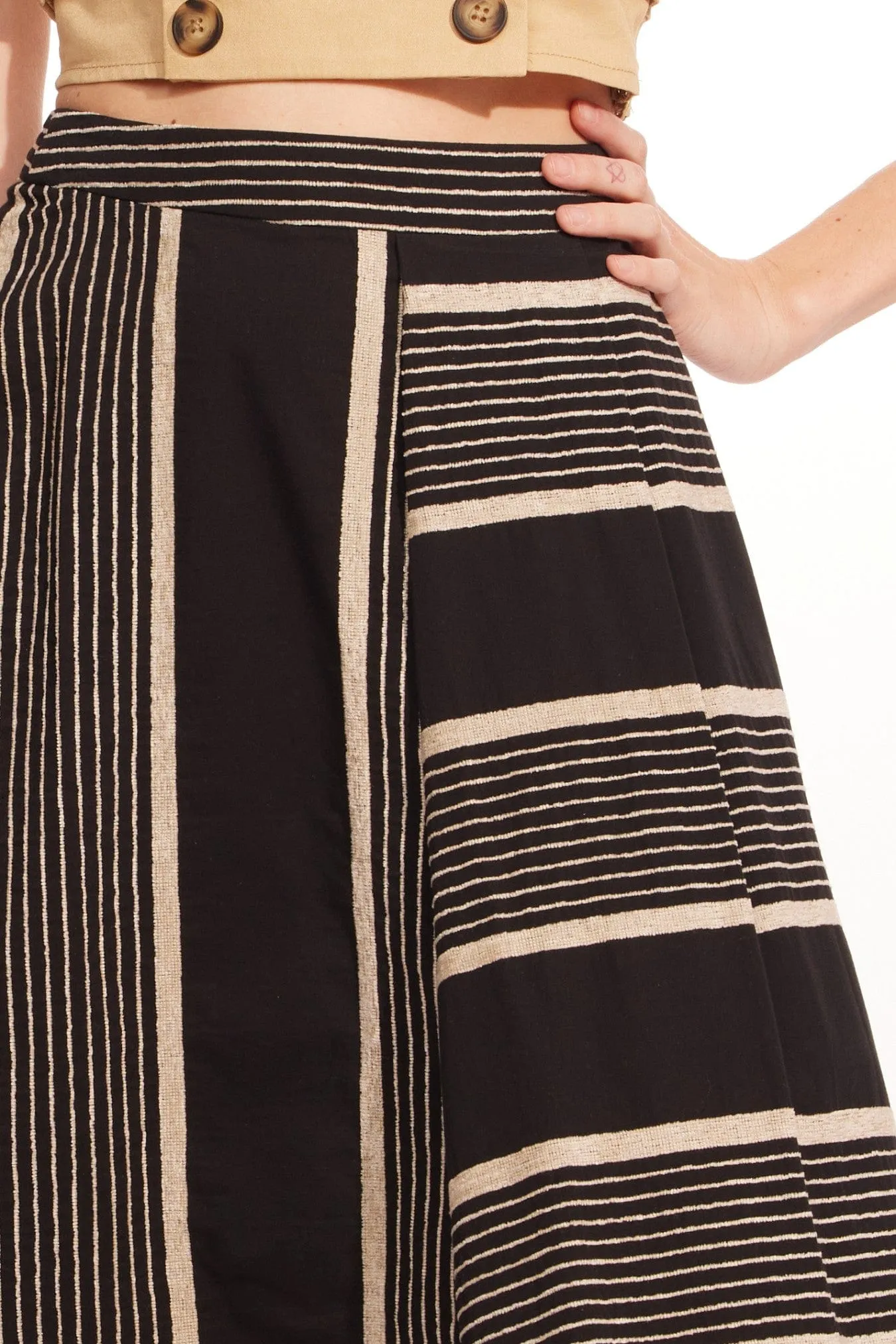 Black and Taupe Stripe Midi Skirt Fresh Edge