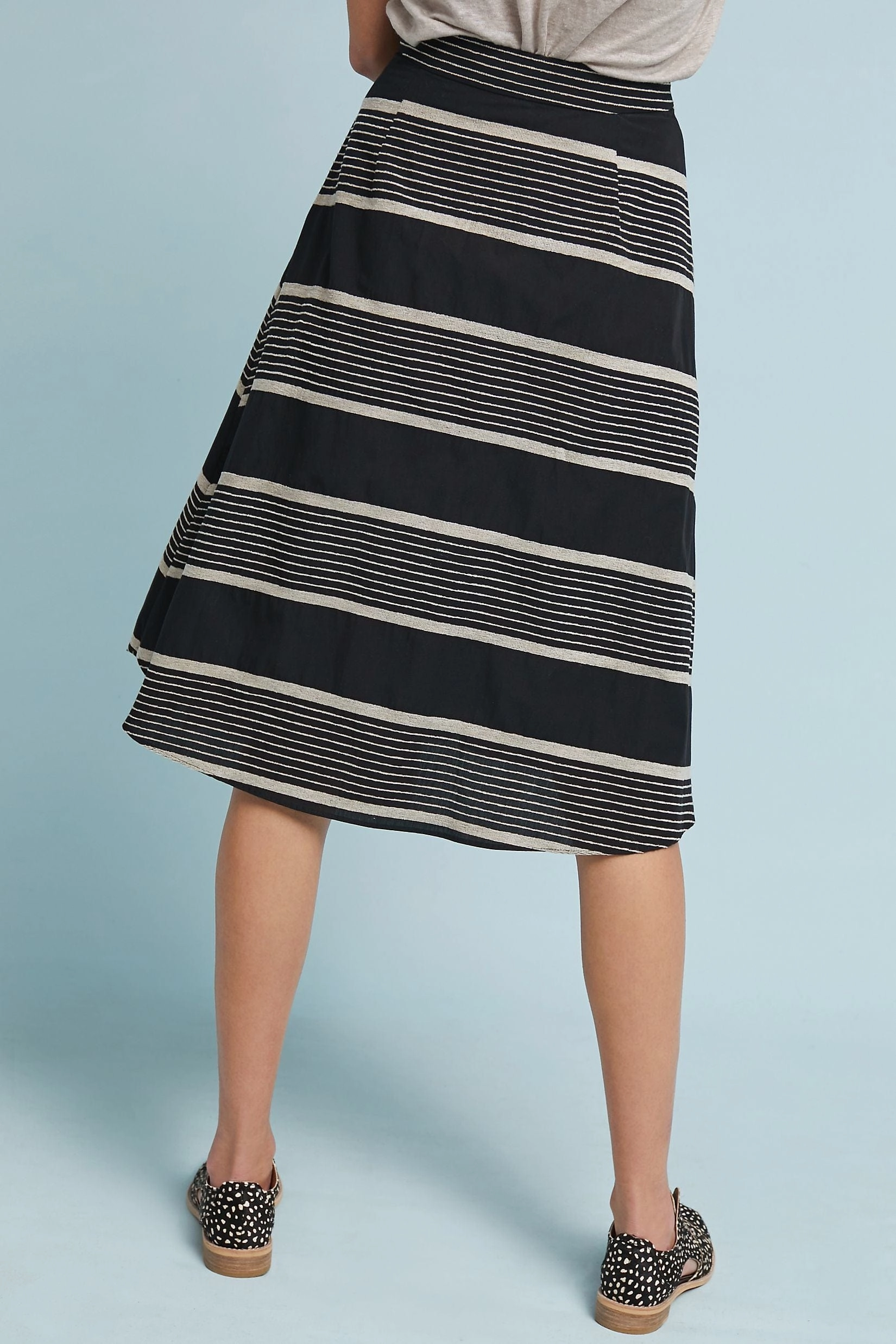 Black and Taupe Stripe Midi Skirt Fashion Beat