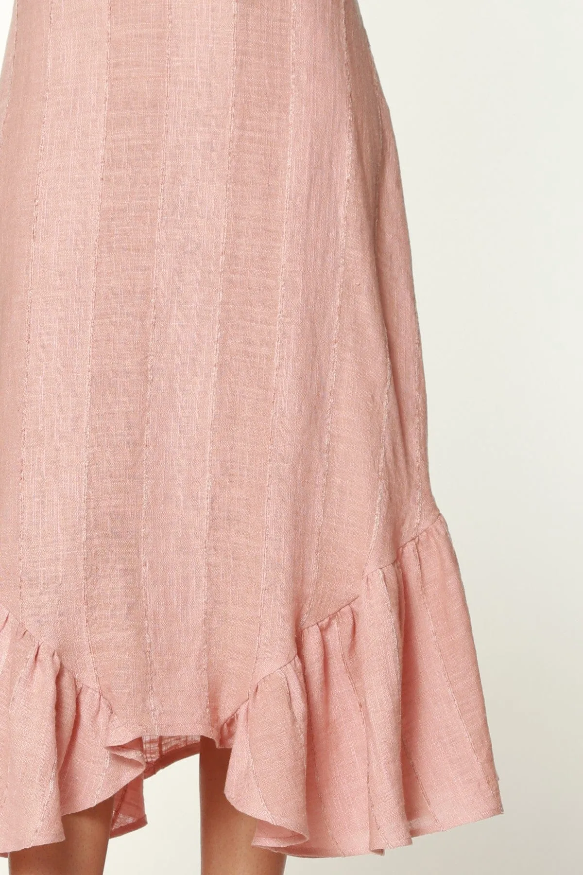 Blush Flounced Linen Midi Skirt Fresh Vibe
