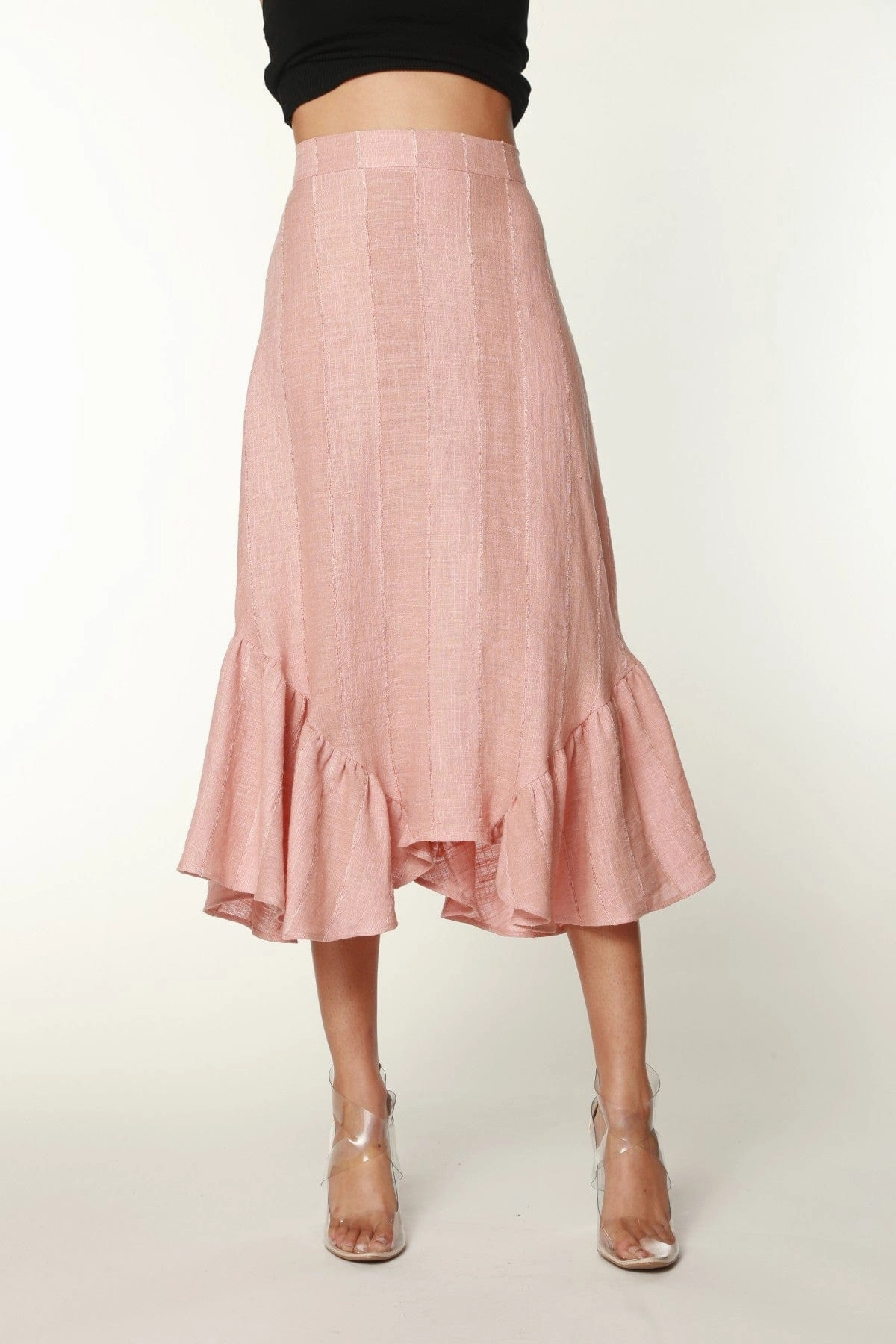 Blush Flounced Linen Midi Skirt Fresh Vibe