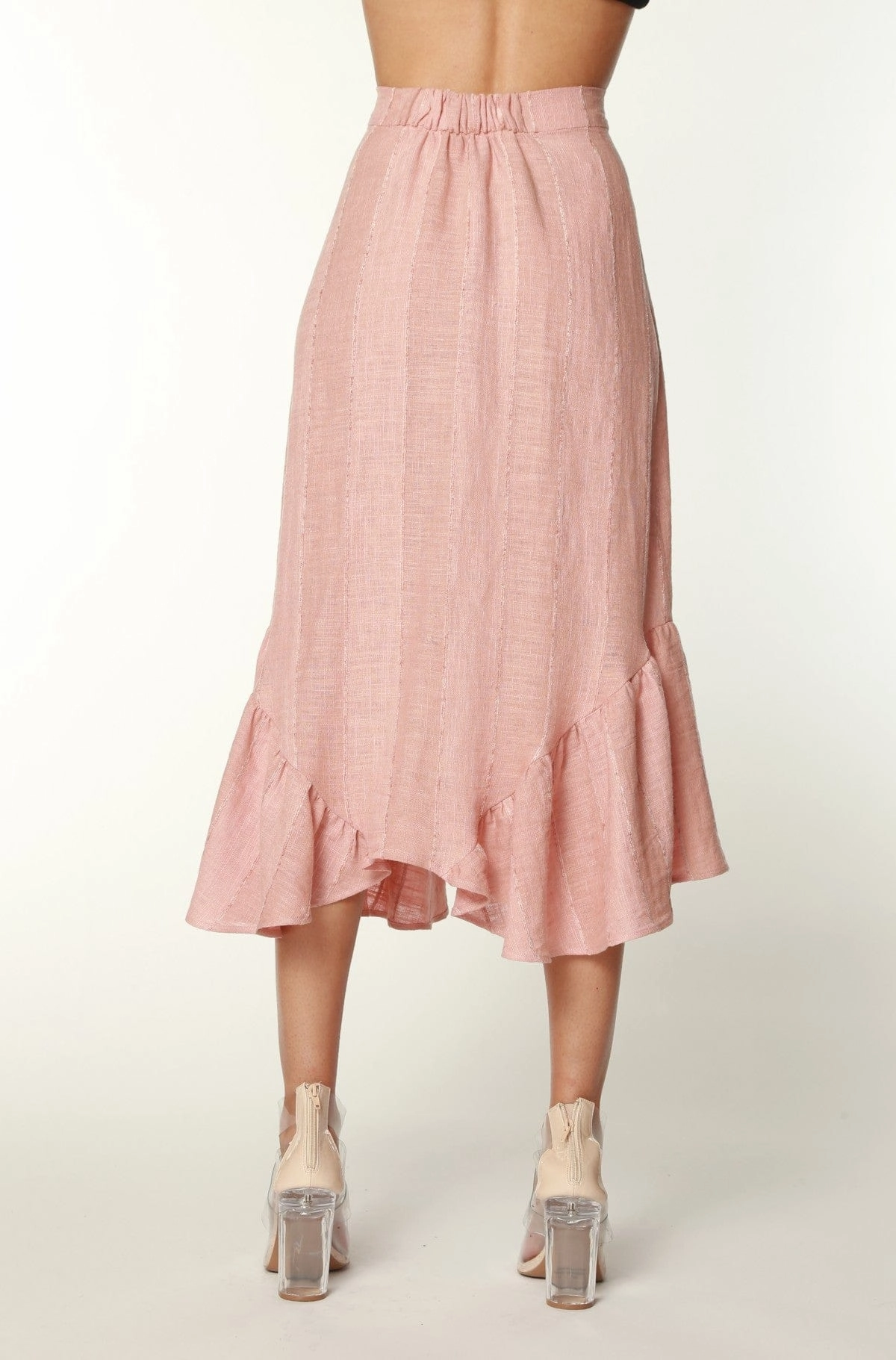 Blush Flounced Linen Midi Skirt Fresh Vibe