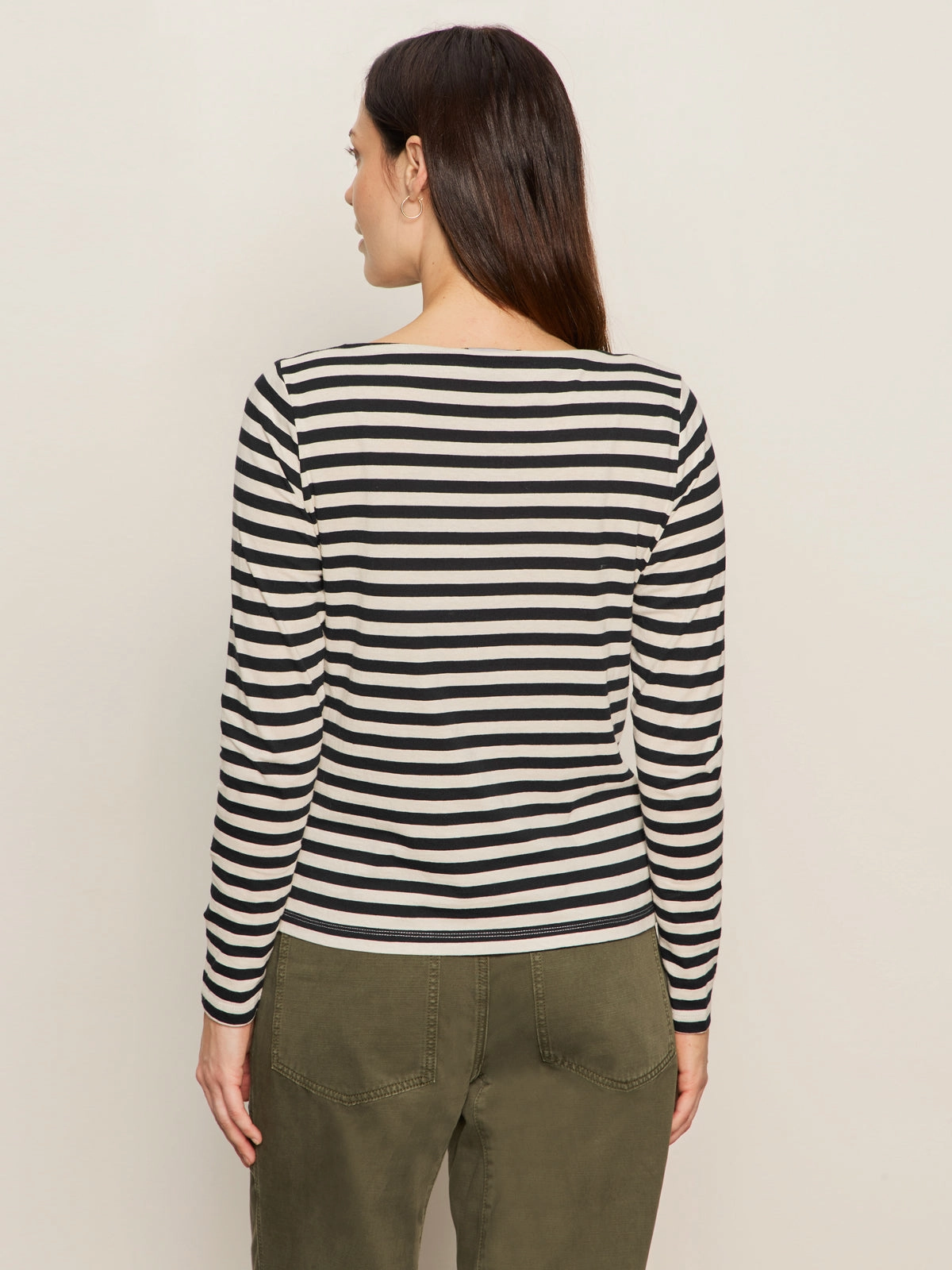 Boatneck Long Sleeve Tee Light Oat/Black Stripe Comfy Design
