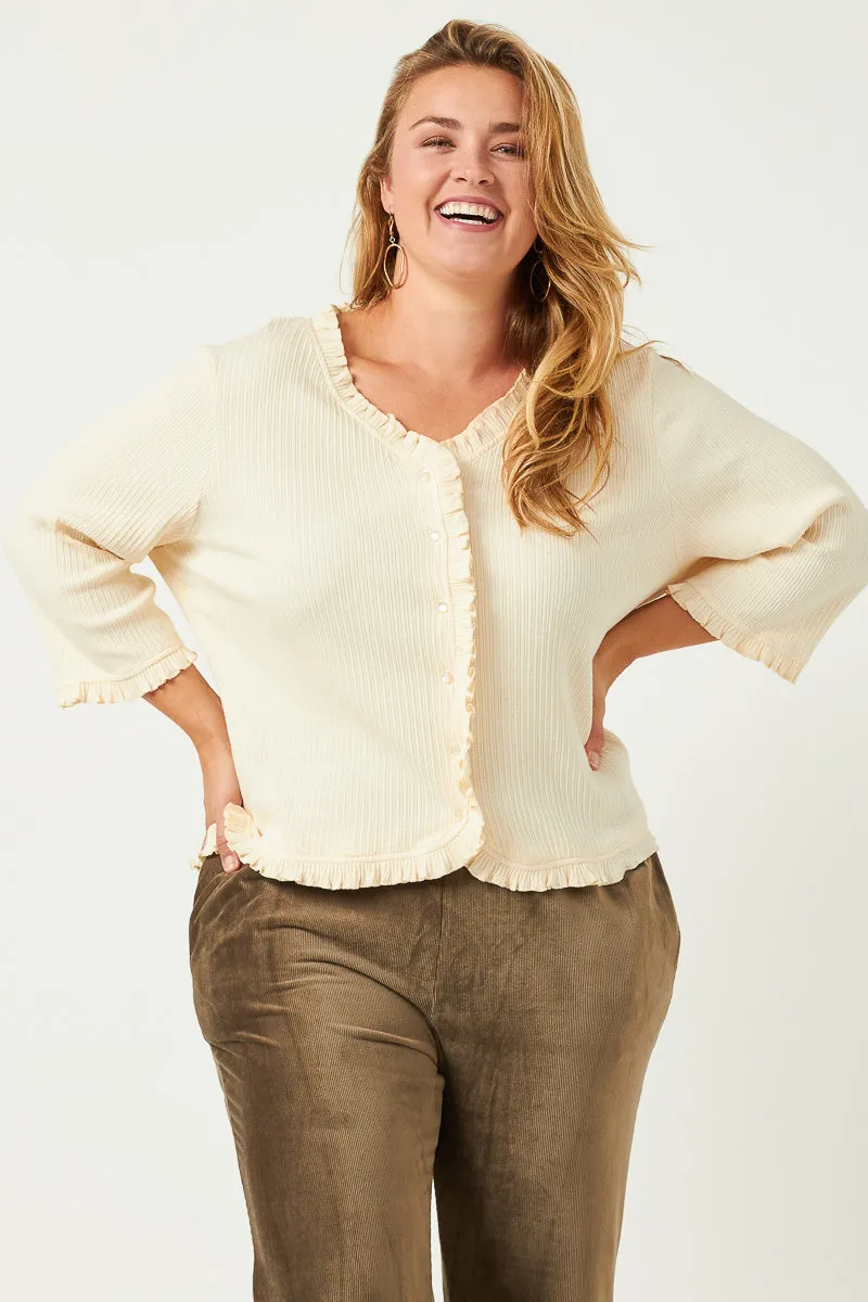 Effortless Look Timeless Appeal Ruffled Placket And Cuff Buttoned Cardigan
