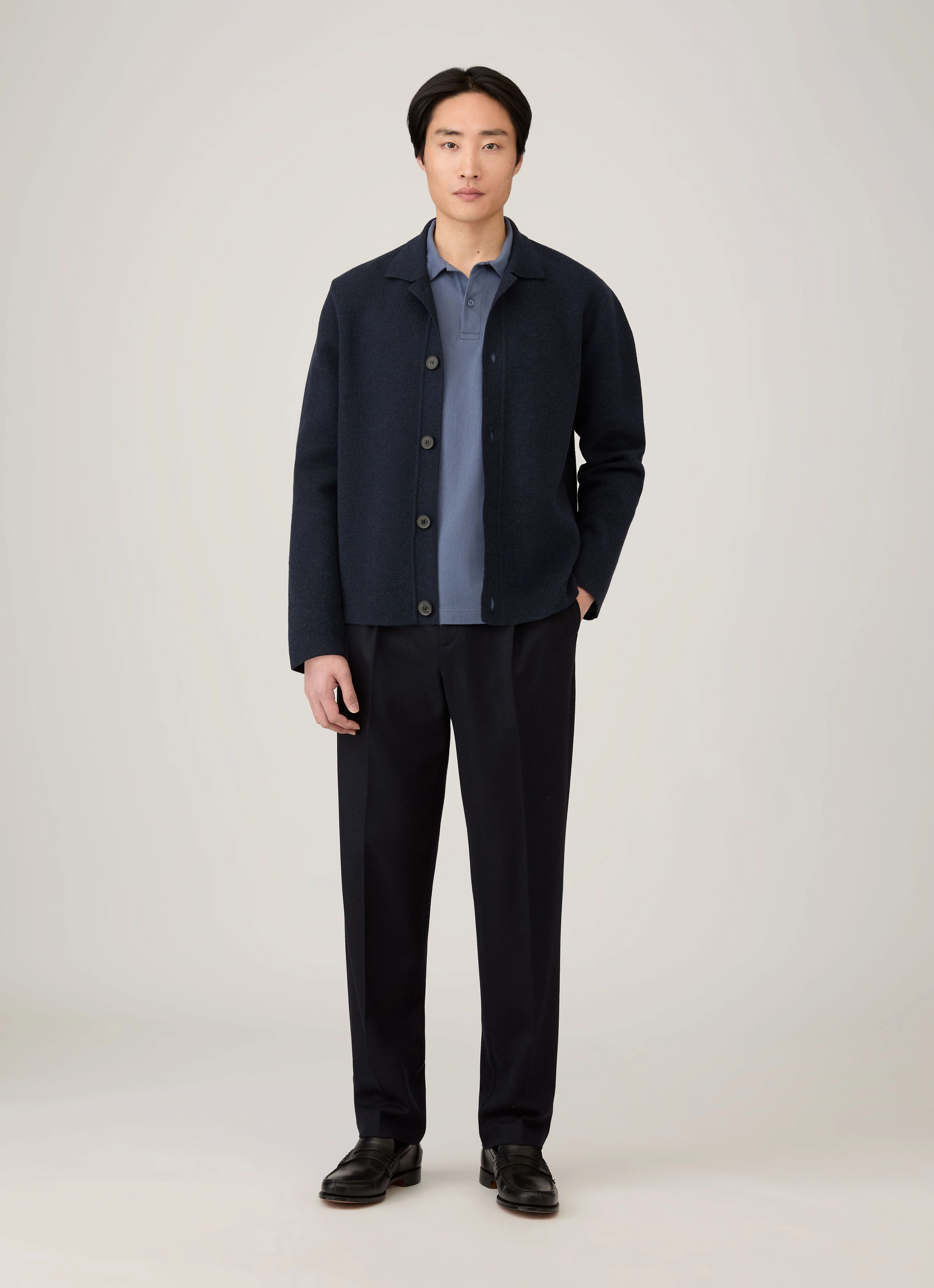 Bold Shape Daily Men's Long Sleeve Riviera Polo Shirt in Selvedge Blue