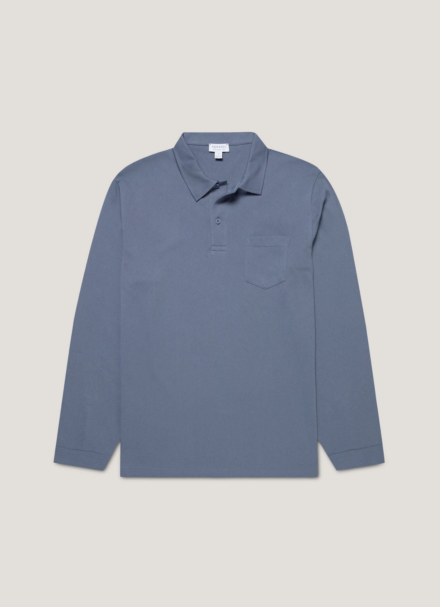 Men's Long Sleeve Riviera Polo Shirt in Selvedge Blue Smart Outfit Style Work Casual Look