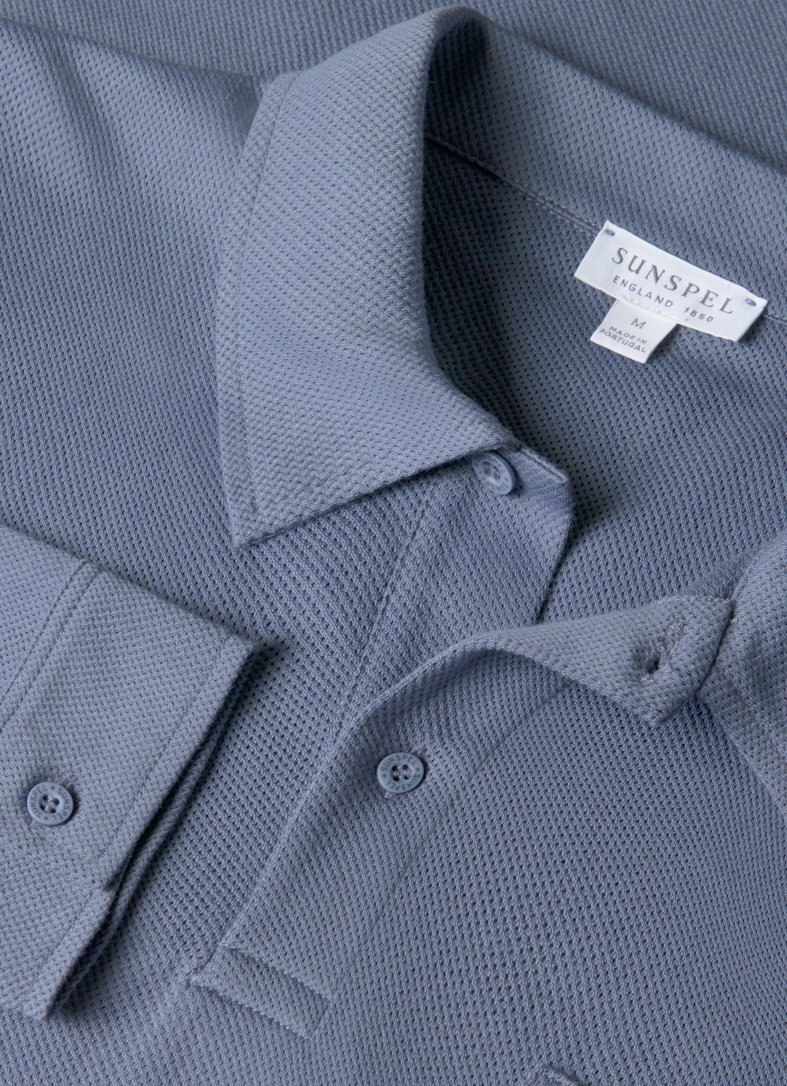 Bold Shape Daily Men's Long Sleeve Riviera Polo Shirt in Selvedge Blue