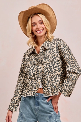 Versatile Daily Layer IT4377R-01 | LEOPARD PRINTED JACKET WITH FRONT DOUBLE POCKET
