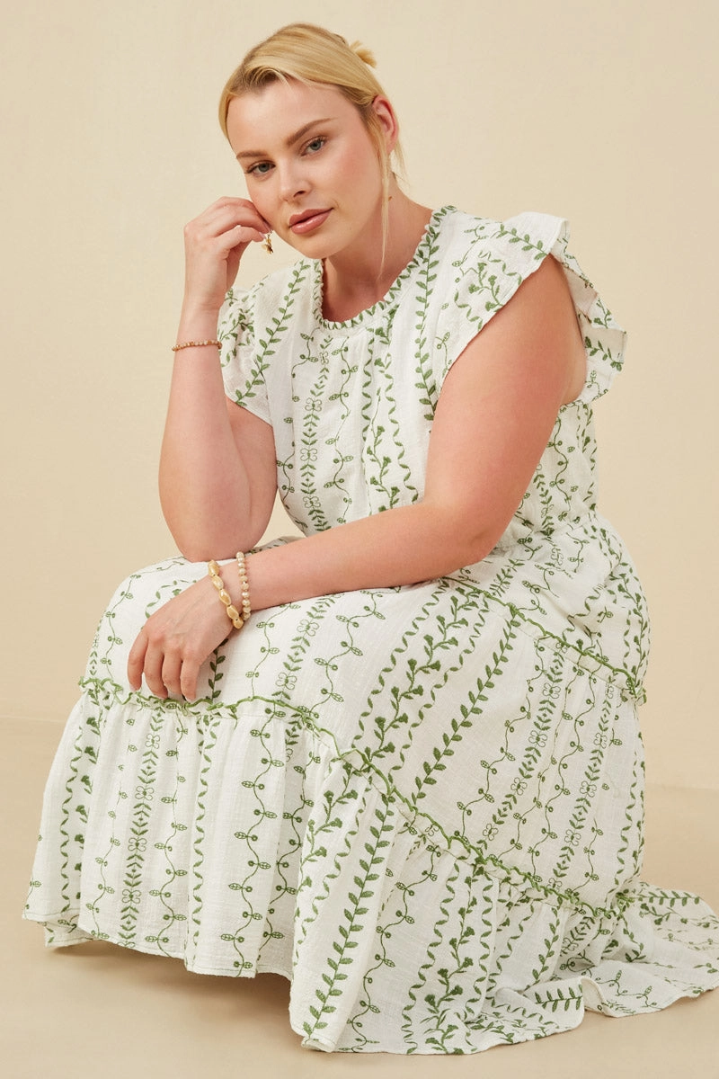 Botanical Embroidered Tiered Midi Dress Classic Touch