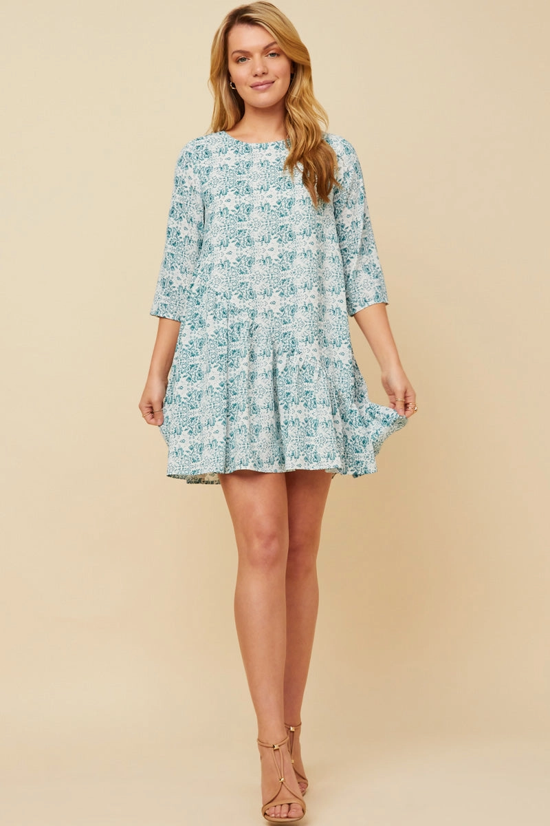 Botanical Pattern Print Asymmetric Hem Mini Dress City Layer