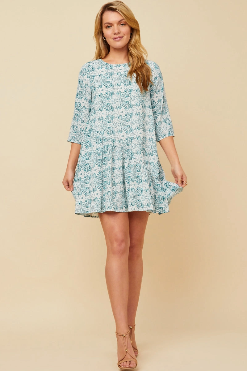 Soft Draping Botanical Pattern Print Asymmetric Hem Mini Dress