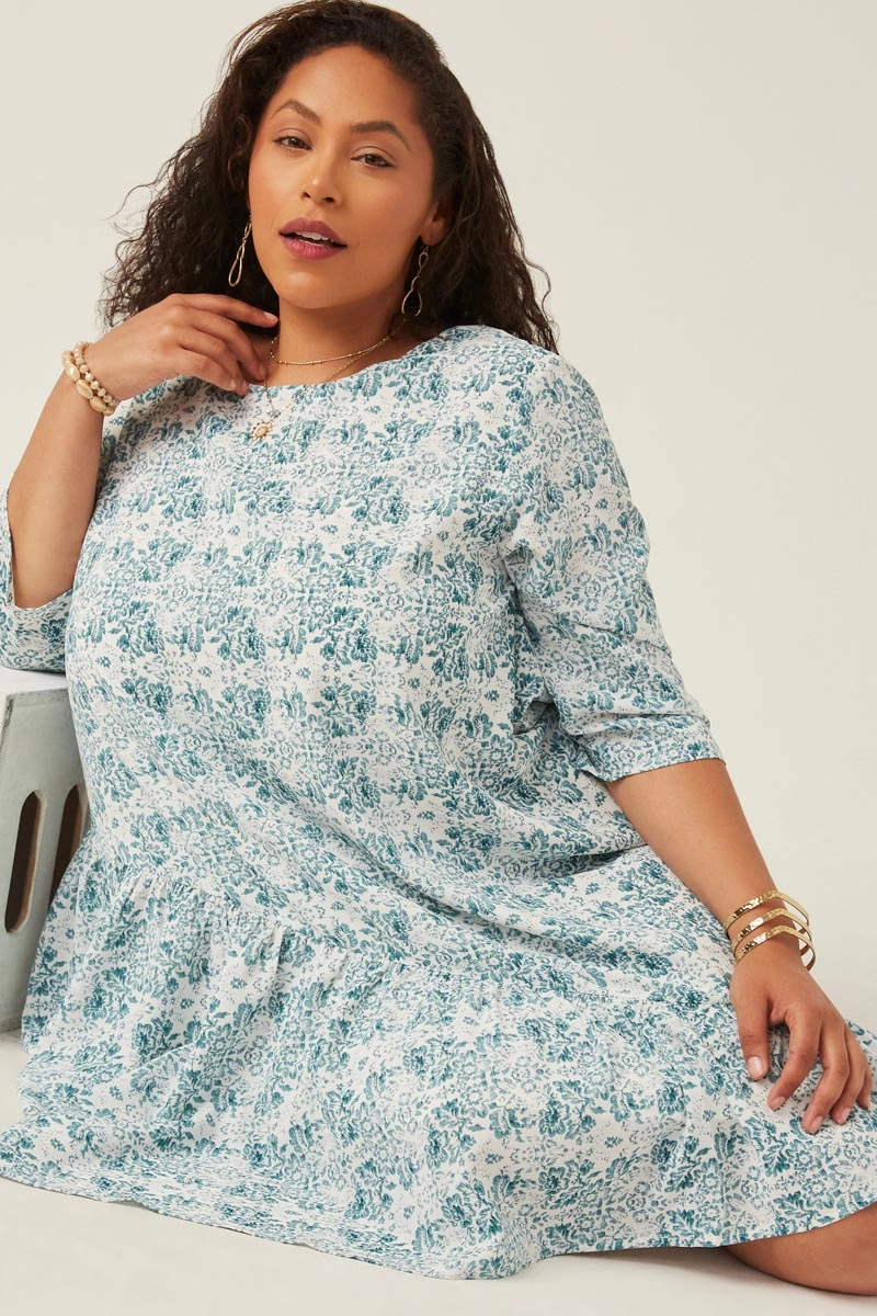 Printed-Fabric Botanical Pattern Print Asymmetric Hem Mini Dress