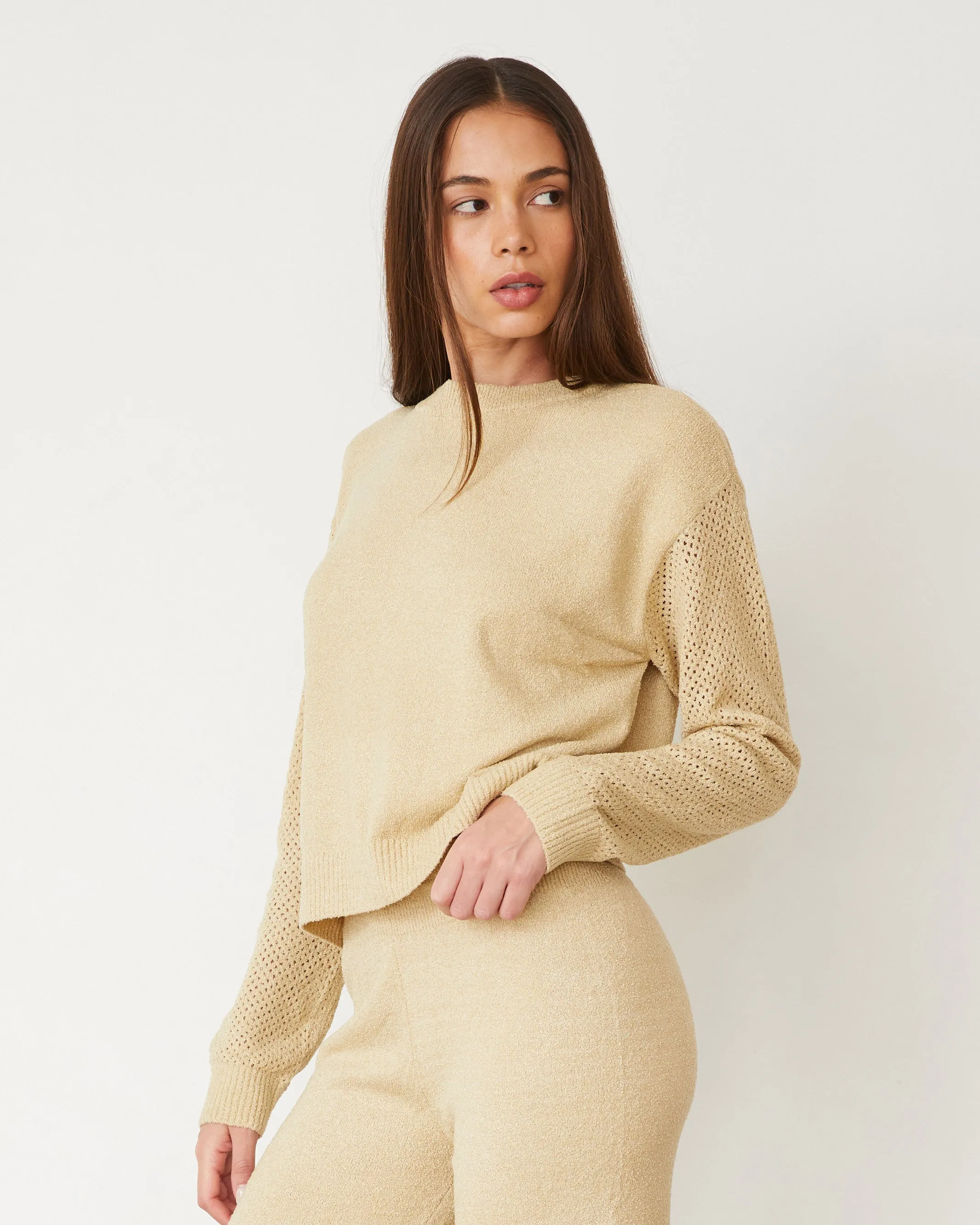 Boucle Knit Mesh Mixed Sweater Premium Profile Chic