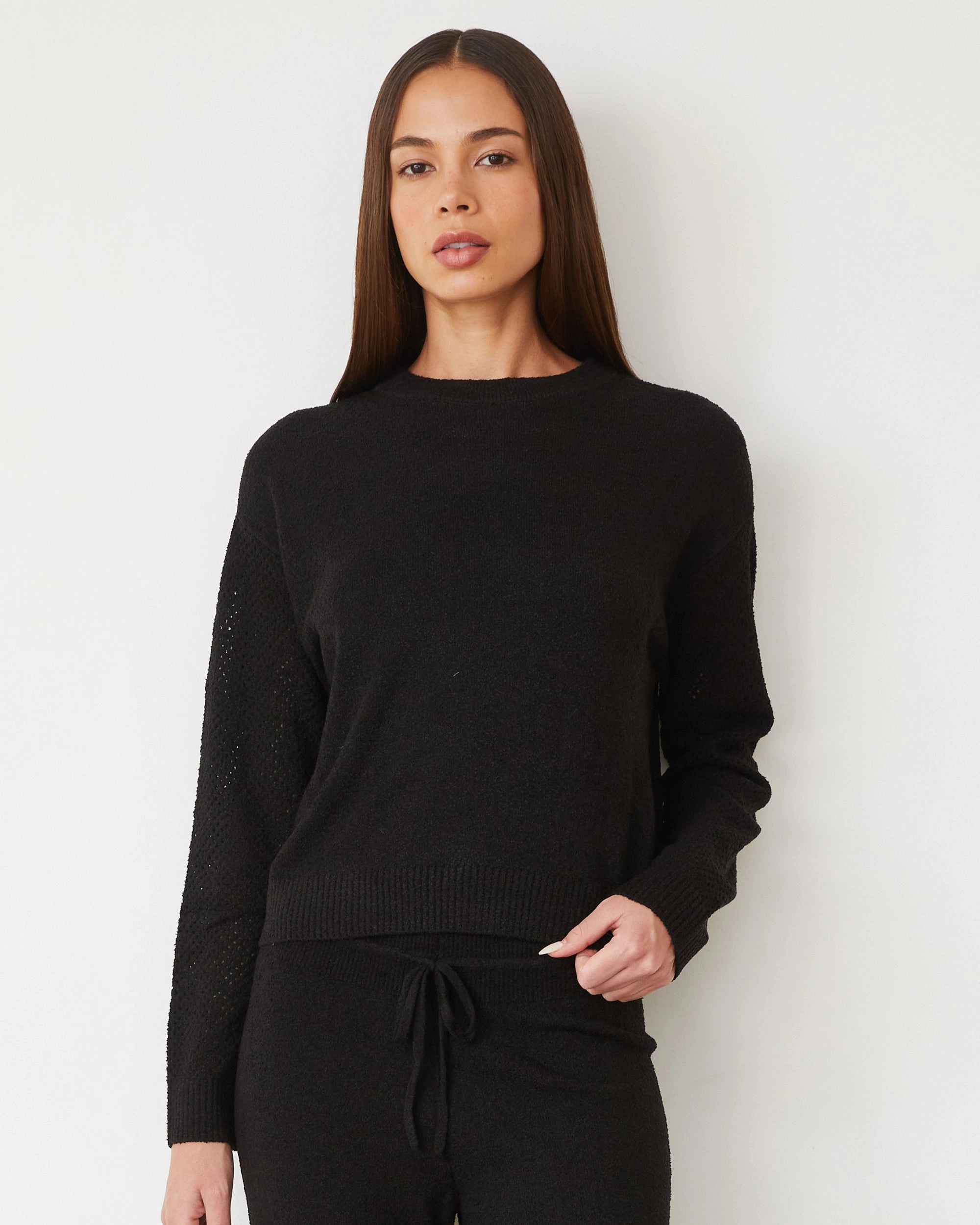 Boucle Knit Mesh Mixed Sweater Luxury Edge