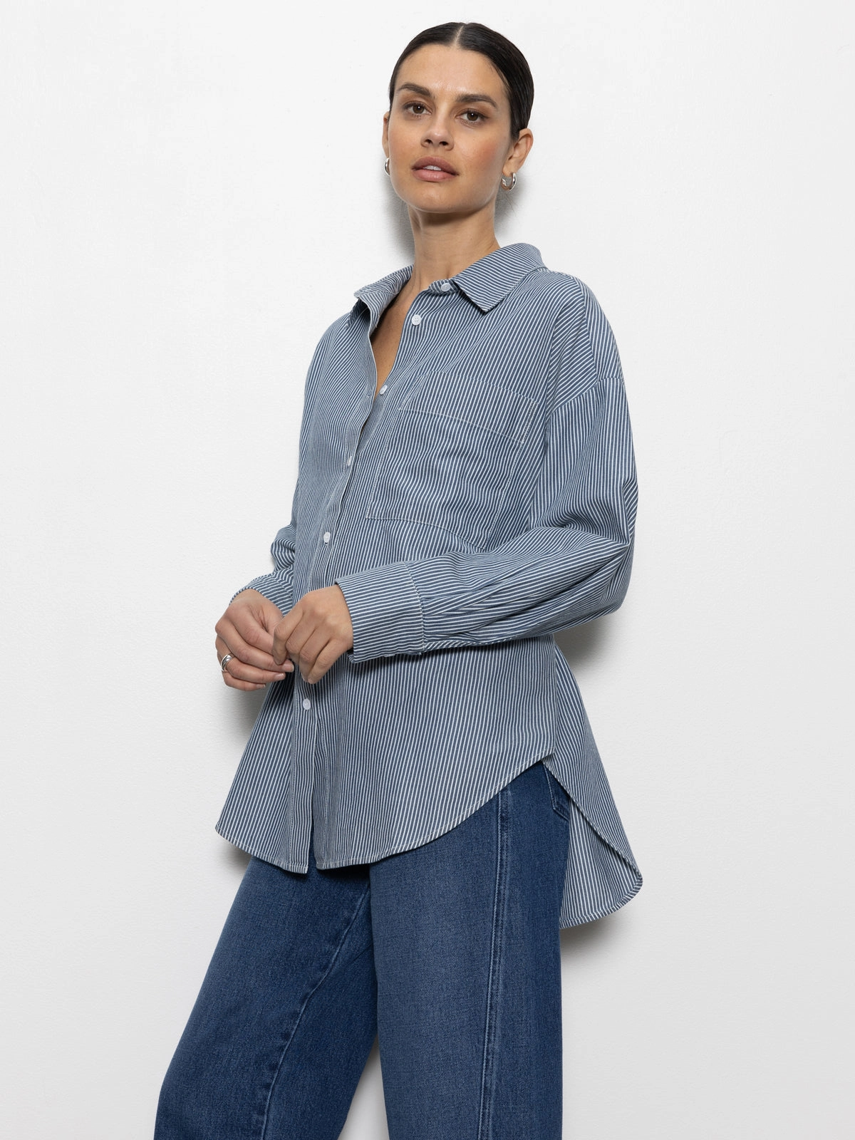 Boyfriend Tie Back Shirt Marina Stripe Regular Use