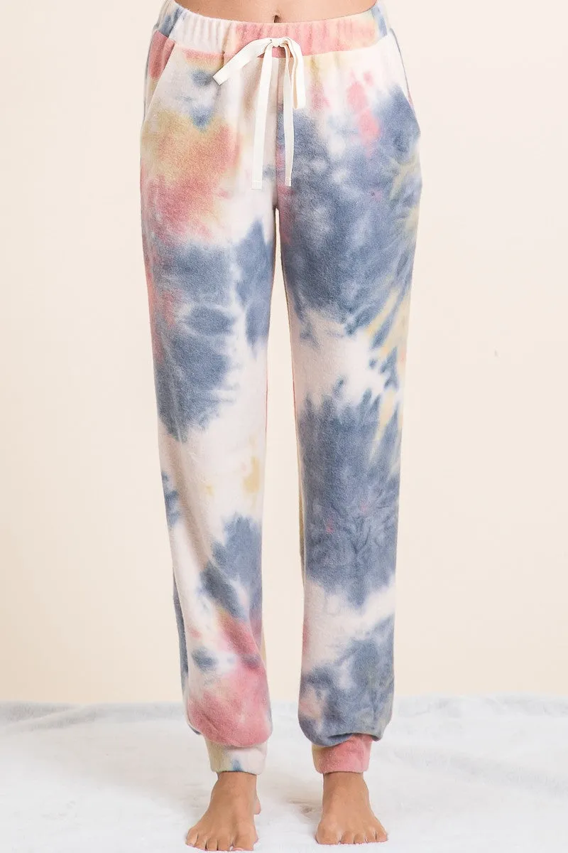 BP9006-31 | TIE DYE BRUSHED TERRY CASUAL PANTS WITH SIDE Street Style Neutral Tone
