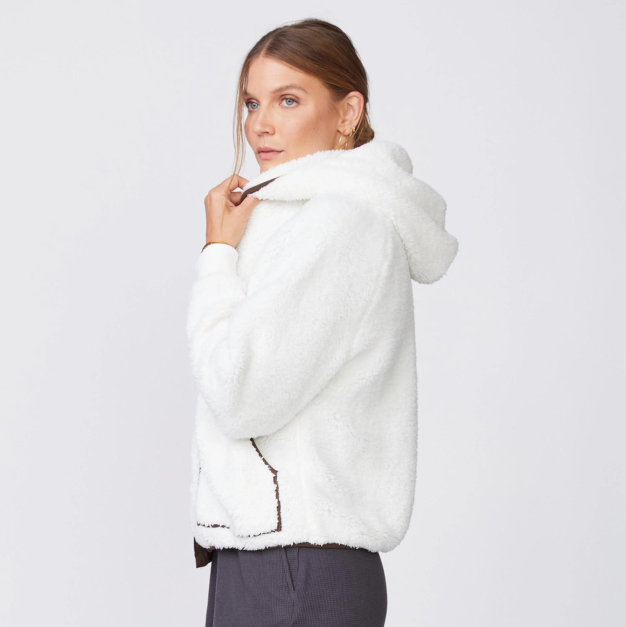 brand collab Sherpa Hooded Bomber Jacket