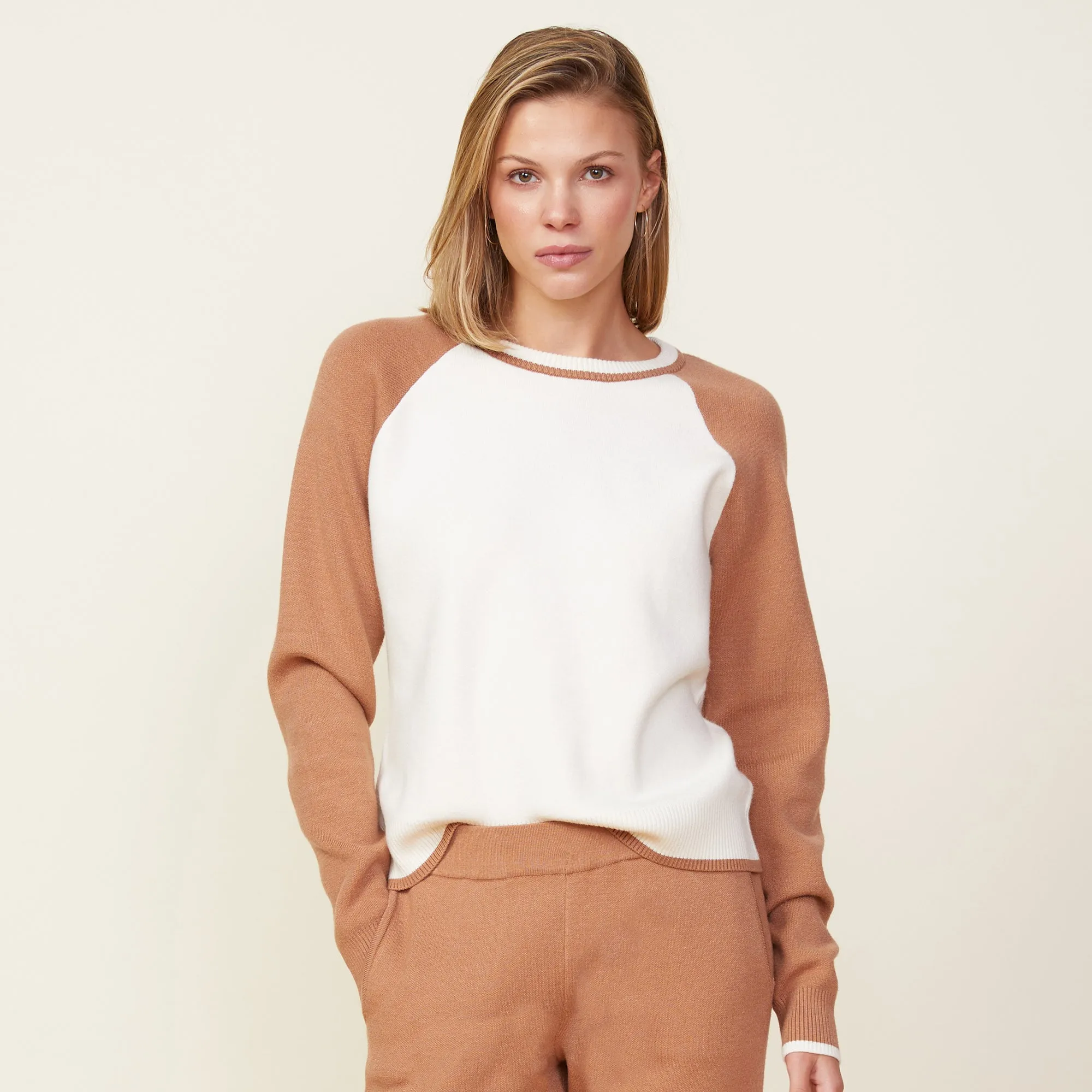 Breathable Outfit Soft Knit Colorblock Raglan Sweater