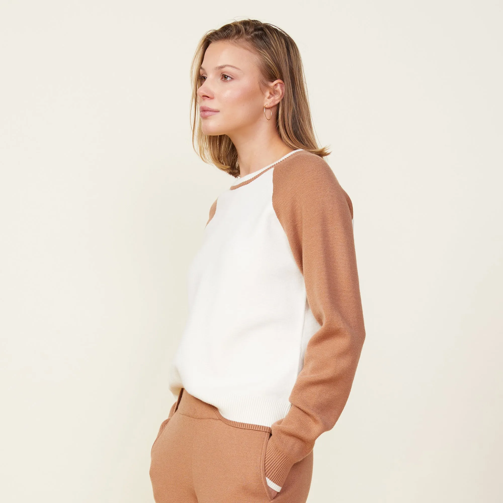 Breathable Outfit Soft Knit Colorblock Raglan Sweater