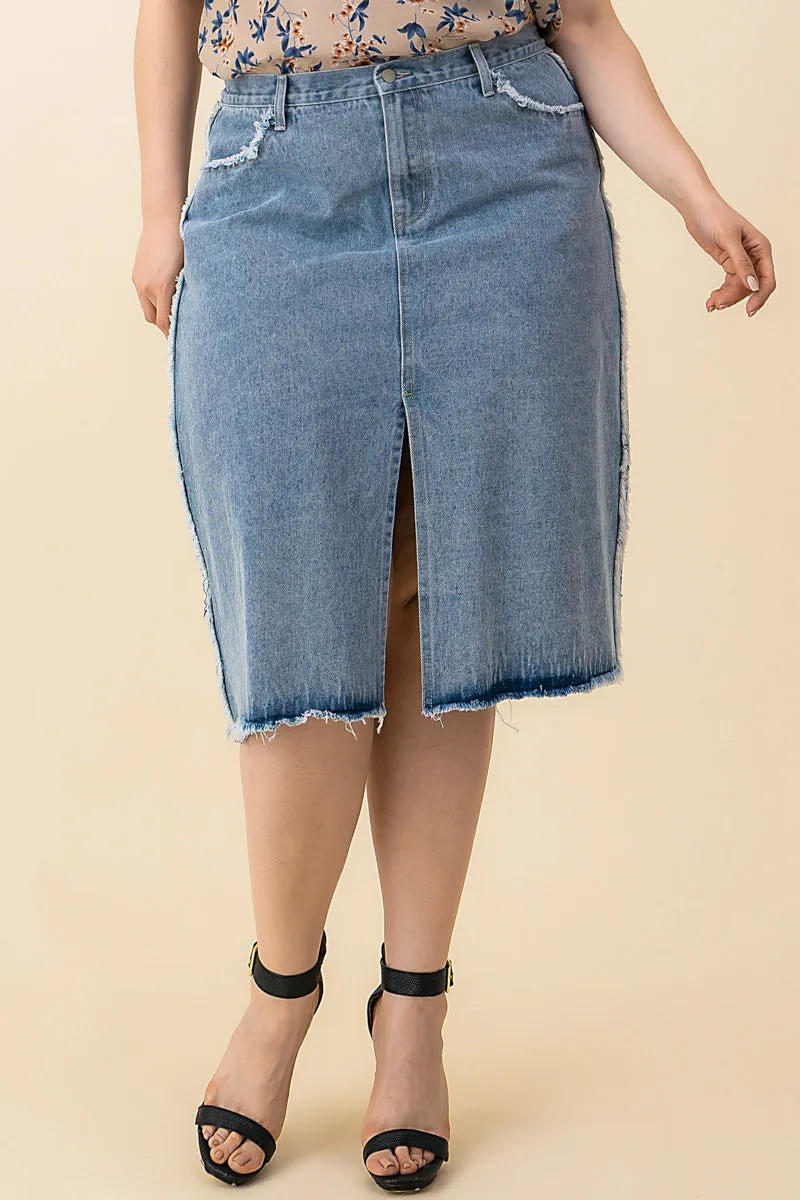 Frayed Denim Pencil Skirt Customizable length