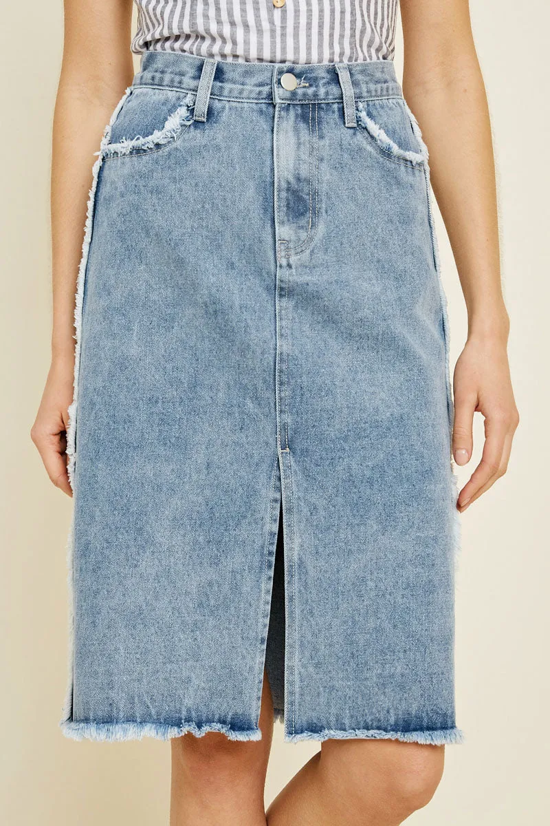 Frayed Denim Pencil Skirt Air Comfort