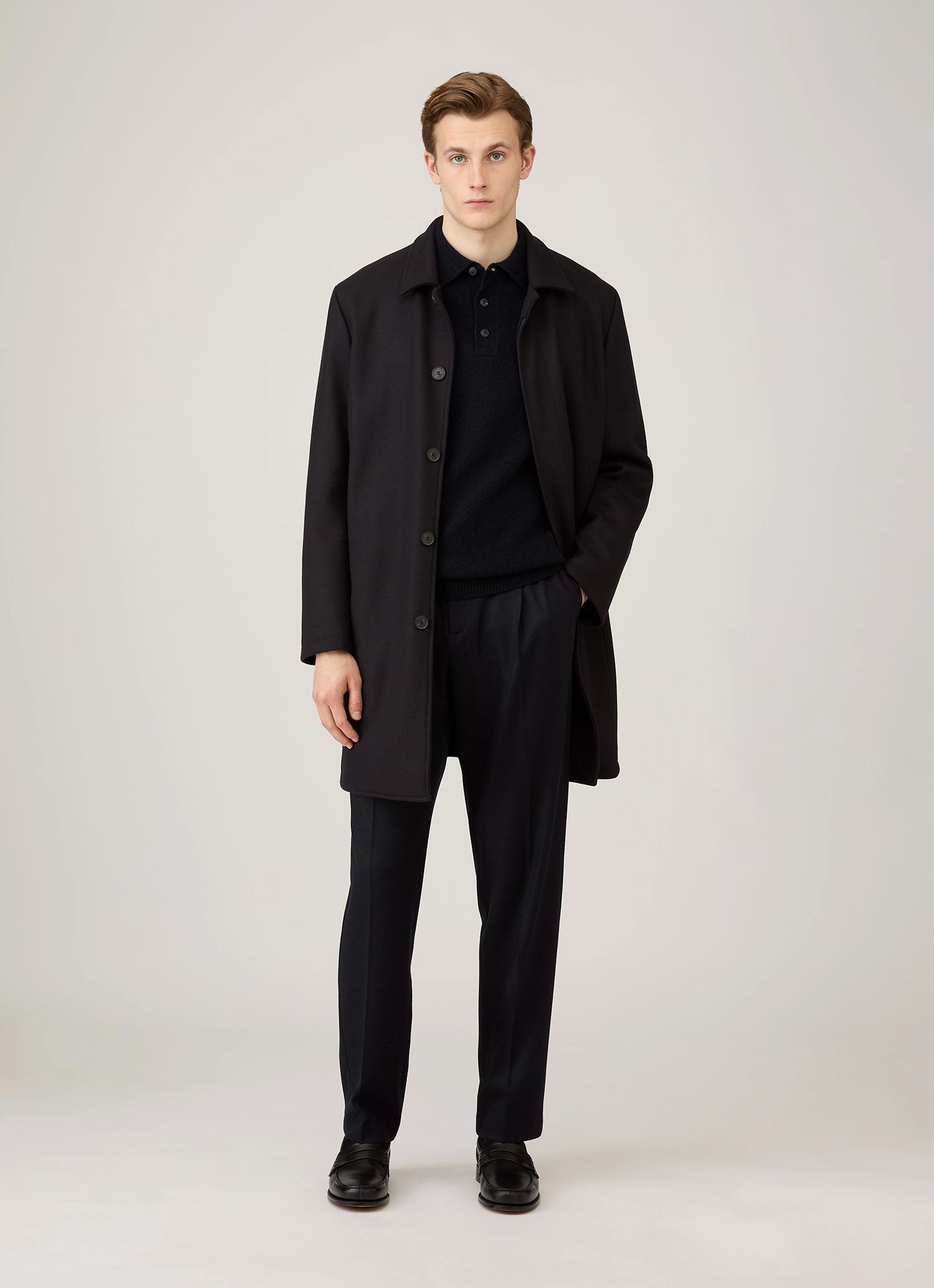 Breathable Wear Casual Men's Lambswool Polo Shirt in Dark Navy Mouline