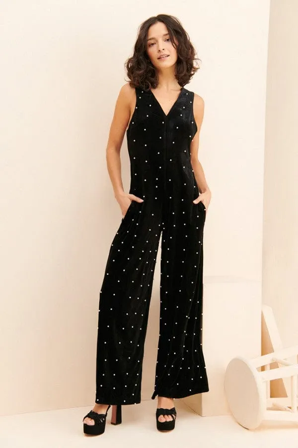 Brewster Jumpsuit - Black Velvet Pearl Smart Look
