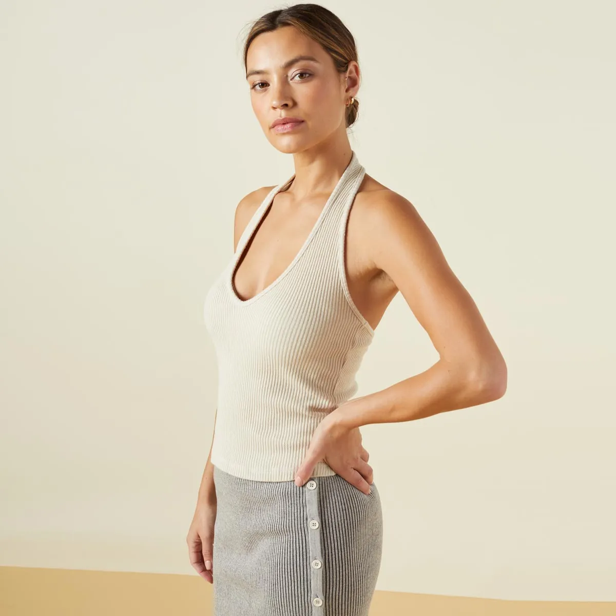 Brushed Rib Halter Tank Smart Look