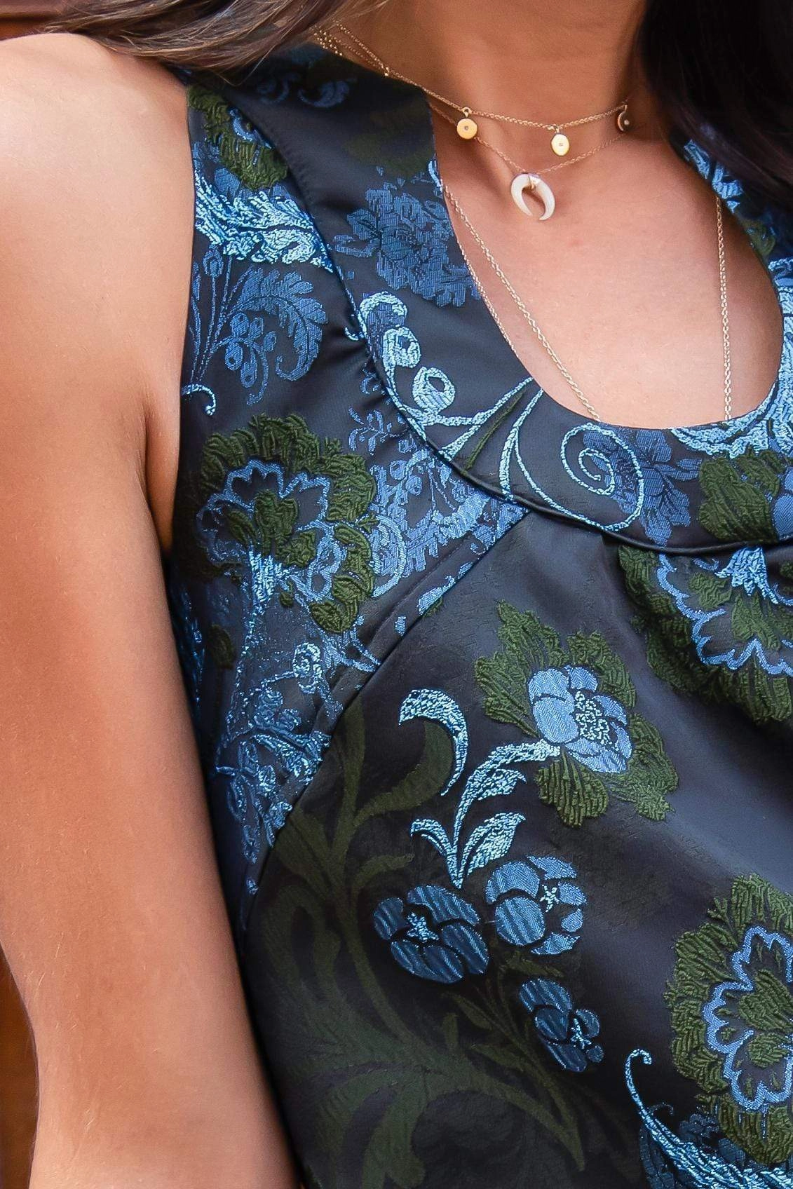 Brushed Finish Nina Dress - Teal Motif