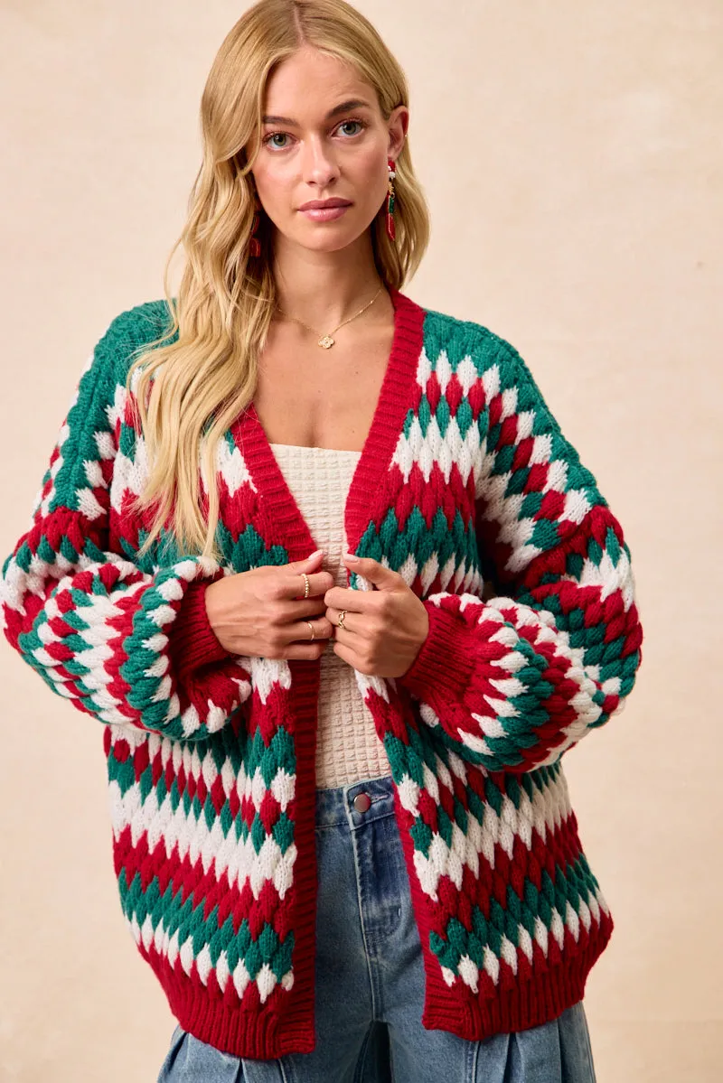 IP6171S-10 | CHRISTMAS THEME TEXTURED SWEATER CARDIGAN Evening Chill Piece Sunday Walk Style