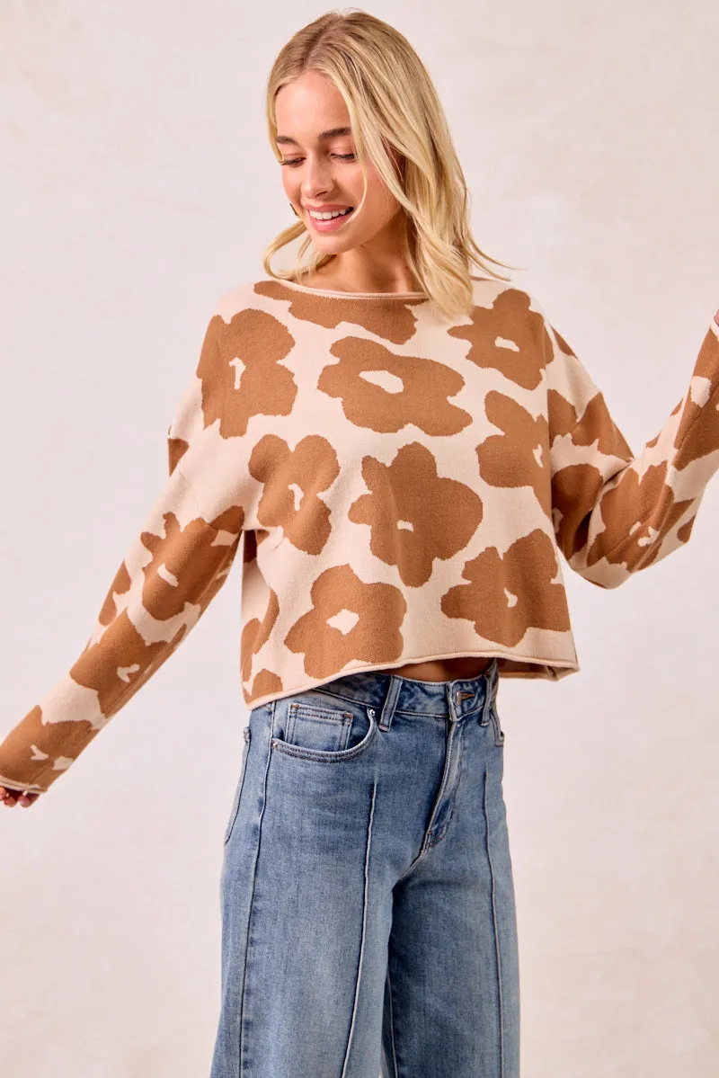 Light Look IT4307-01 | FLOWER PATTERNED SWEATER TOP WITH LONG SLEEVES