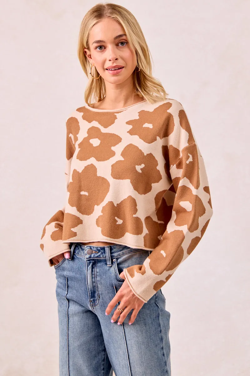 Subtle Fashion Fit IT4307-01 | FLOWER PATTERNED SWEATER TOP WITH LONG SLEEVES