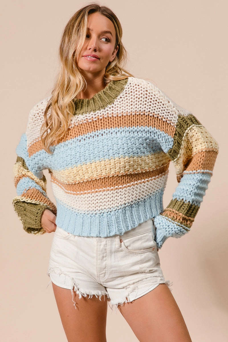 Midweight Layer Polished Look IT3073-01 | MULTI COLORS STRIPES SWEATER