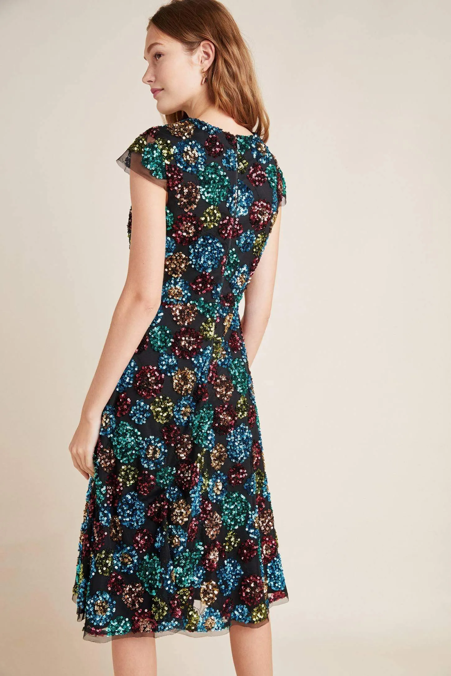 Button Closure Glenna Sequined Midi Dress