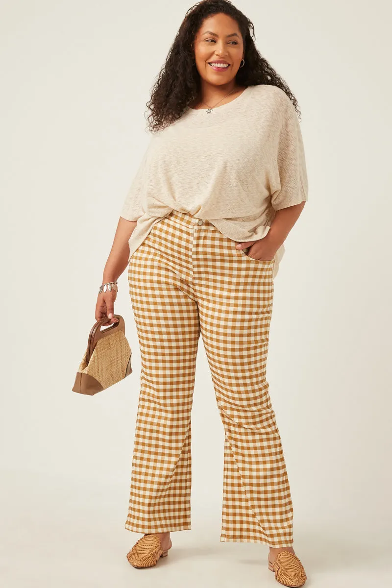 Button Closure Stretch Checkered Pants All Occasion Airy Feel