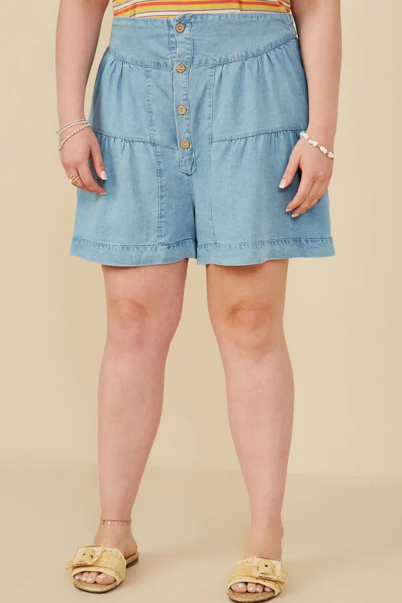 Simple Elegance Smart Look Button Detail Tiered Wideleg Tencel Shorts