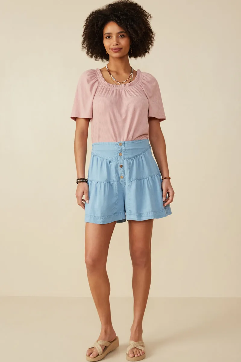 Easy Movement Fashionable Waist Button Detail Tiered Wideleg Tencel Shorts