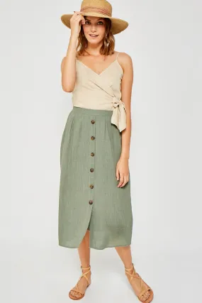 Button-Down Linen Blend Midi Skirt Movement Ease