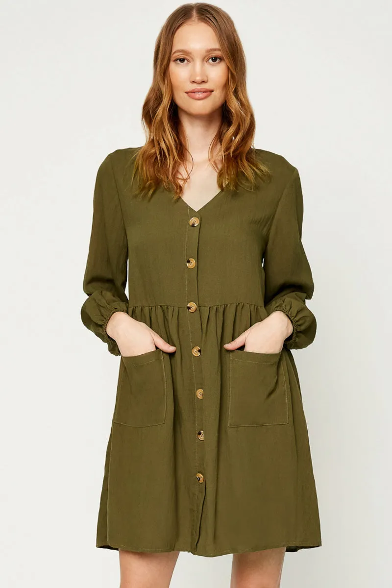 Button Down Pocketed Dress Polite Color Power Soft